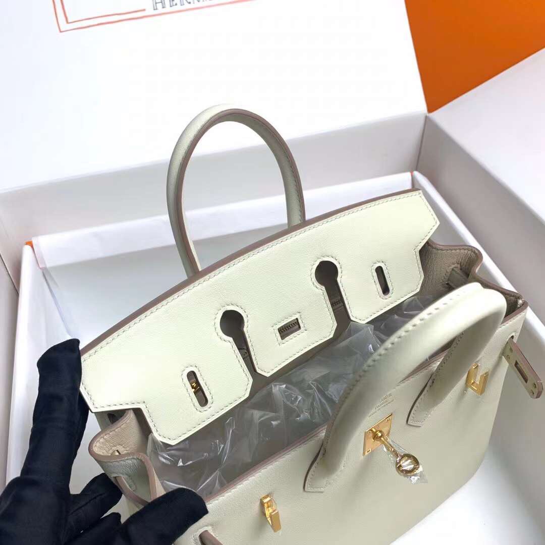 Hermes Birkin 25CM Swift Leather Handbag White 